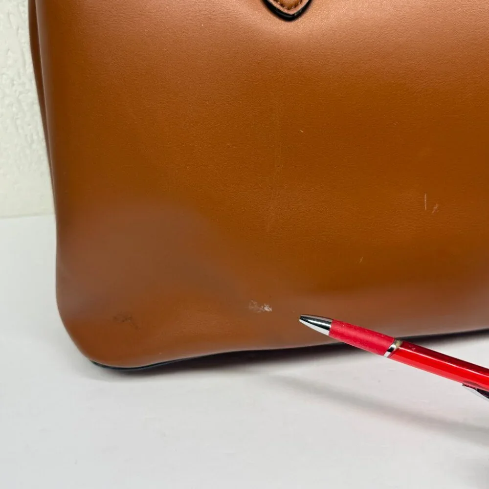 Lauren Ralph Lauren Dryden Marcy Satchel Brown Leather Structured Tote Bag